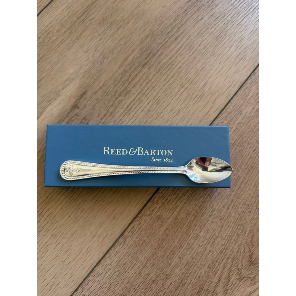 Reed & Barton Abbey Silverplate Infant Feeding Spoon Cross Beaded 4713 Boxed